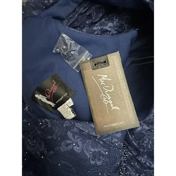 MAC DUGGAL Lace Gown Flutter Sleeve A-Line Dress Midnight Blue Size 18W NWT - Picture 8 of 9